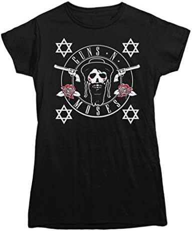 ShalomShirts Guns and Moses Funny Jewish T-shirt Ladies / Juniors Black 2XL