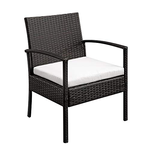 Z ZTDM Patio Porch Rattan Sofa Set, 3-Piece Wicker Chair Sectional, Beige Cushion with Table, All-Weather Waterproof Outdoor/Indoor Use Backyard Poolside Garden Balcony Lawn