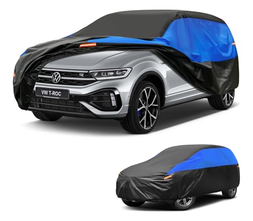 GUNHYI Breathable Waterproof Car Cover, SUV Cover for Cars Volkswagen VW T-Roc Tiguan Limited, Black Blue Full Garage Tarpaulin for Protection Against Dust Rain Sun.