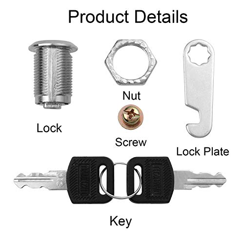 1" (25mm) Cabinet Cam Locks Keyed Different, CBTONE 5 Pack Security File Drawer Dresser Cylinder Lock Hardware Locks (Each one with 2 Keys)
