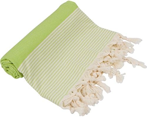 ATS STORE 2 COLOR JACQUARD STRIPED TURKISH TOWEL aka FOUTA %100 PREMIUM COTTON FAST DRYING MULTI PURPOSE BLANKET BEACH TOWEL (39” X 70”) (APPLE GREEN)
