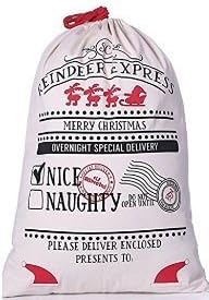 Christmas Sale! Christmas Wrap! Christmas Bag Santa Sack Canvas Cotton Drawstring Reindeer Express Personalize Gifts Presents Stocking Stuffers Large Special Delivery Nice Naughty
