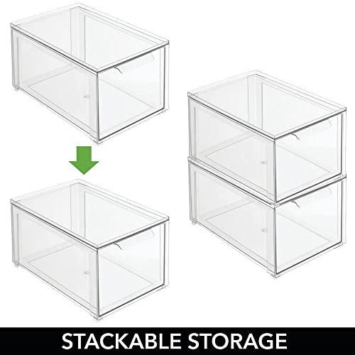 mDesign Plastic Stackable Closet Storage with Pull Out Bin Organizer