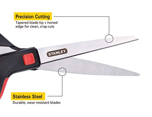 Stanley 8 Inch All-Purpose Ergonomic Scissor (SCI8EST-RED), Red/Black - Thumbnail 2