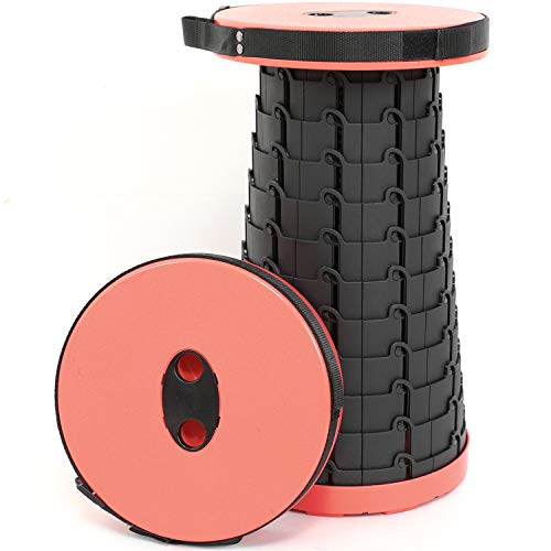 Procener Portable Folding Stools for Camping, Retractable Stool Premium Lightweight Collapsible Stools for Fishing BBQ Outdoor Travel Hiking (Coral Red)