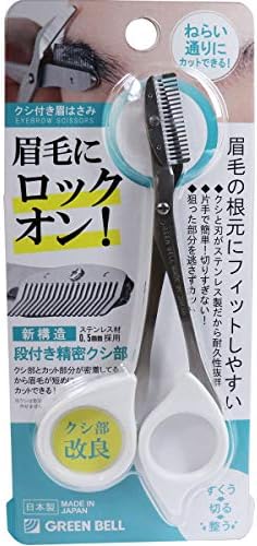 グリーンベル ステンレス製クシ付き眉はさみ ホワイト Mi 247 1個入