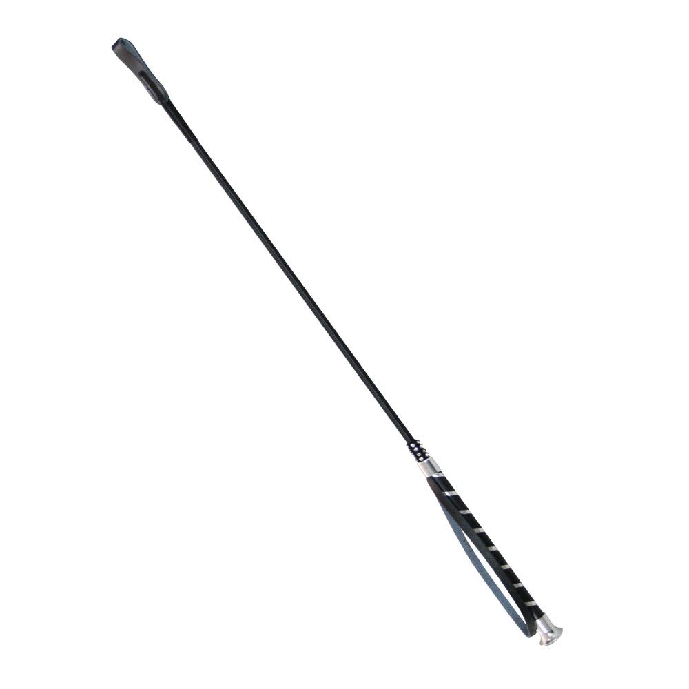 Snowbee Horse and Pony Riding Whip, Black/White - High-Quality Equestrian Riding Crop With Luxury Double Colour Leather Wrapping Handle & Black Hand Loop & H Style Leather Keeper - Size 65cm