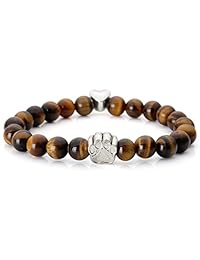 JOVIVI Pulseras ajustables de cuentas de cristal de piedra volcánica con poder curativo y dije de huella de perro, aleación, AJ10102543