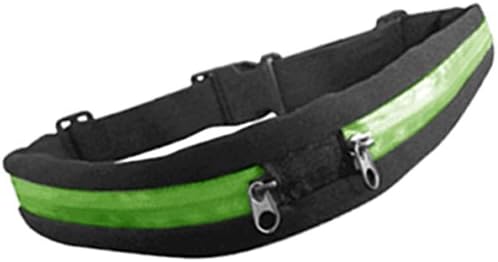 Running Fanny Pack with Two Expandable Pockets, Stores a Smartphone Up To 2.6 Inches Wide Plus Other Valuables; Adjustable From 28.5 to 49 Inches, to Fit Men or Women; Green Zipper
