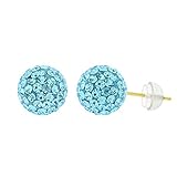 14k Yellow Gold 8mm Swarovski Elements Crystal Disco Ball Stud Earrings...