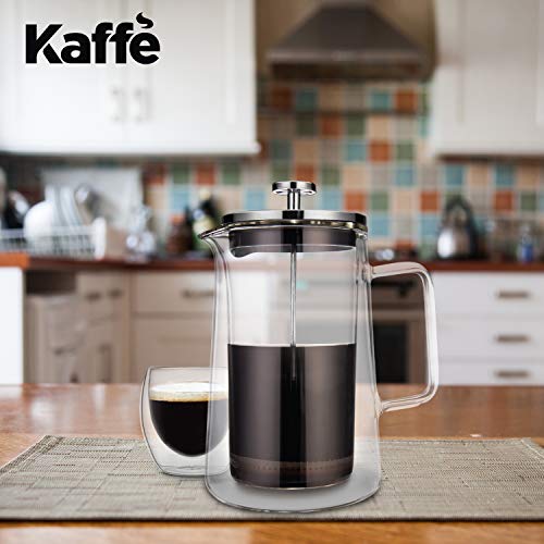 KF1010 French Press Coffee Maker by Kaffe. (27oz / 0.8L) 6-cup Double-Wall Borosilicate Glass