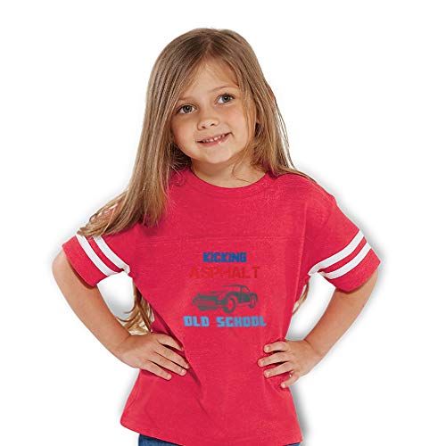 Kicking Asphalt Old School Contrasting Stripes Crewneck Toddler Boys-Girls Cotton/Polyester Football T-Shirt Sports Jersey - Red, 2T