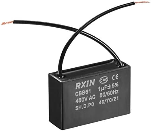 uxcell Ceiling Fan Capacitor CBB61 1uF 450V AC 2 Wires Metalized Polypropylene Film Capacitors 36.5x11x24.5mm for Water Pump Motor Generator - - 