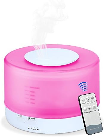 Essential Oil Diffuser- 500ml Remote Control Ultrasonic Aroma Essential Oil Cool Mist Humidifier with 4 Timer Settings ,Waterless Auto Shut-off and 7 Color LED Lights Changing (500mlqicai-Remotec)