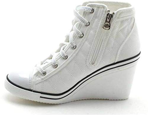 EpicStep Women's White Canvas Shoes High Top Wedges High Heels