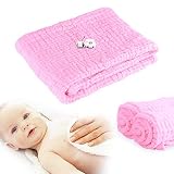 CXMYKE Muslin Baby Towels(41.5×41.5 inches) - Super Water Absorbent for Baby Bath Towels - Soft Newborn Baby Blankets, Suitable for Baby's Delicate Skin - Pink