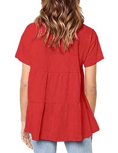 image for Kimiee Women's Short Sleeve Flounce Blouse Loose Solid Ruffle High Low