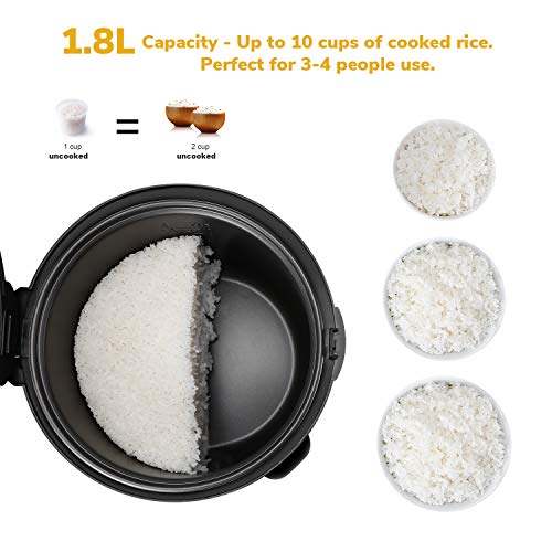 Electric Rice Cooker Food Steamer - Smart 10 cup Rice Cooker Steamer with Automatic Keep Warm Function, Perfect for Soups, Stews, Grains & Oatmeal (1.8L)