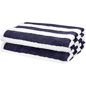 AmazonBasics Cabana Stripe Beach Towel - Pack of 2, Navy Blue