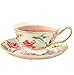 ufengke European Royal Court Tea Cup, Upscale Bone China Coffee Cups Set with Saucer, Flower and Bird Painting, Green
