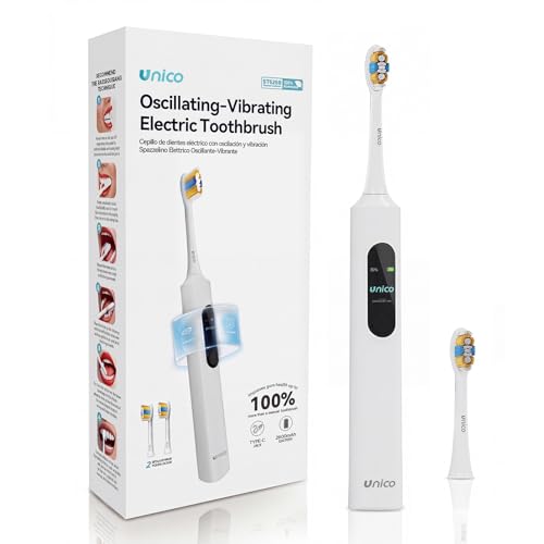 Unico Sonic Electric Toothbrush for Adults with Screen, 5 Modes, IPX7 Waterproof, Rechargeable, Black