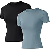 Loovoo Women Workout Shirts 1/2/3 Pack Athletic Compression Tee Dry Fit Yoga Gym Basic Tops