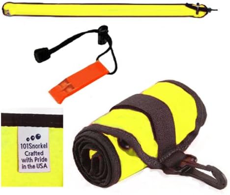 101SNORKEL Yellow 4 ft Scuba Diving Dive Signal/Marker Tube with Inflator, (Safety Sausage)