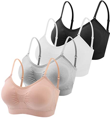 Omisy 4 Pieces V Neck Padded Bralette Cami Bra Wireless Tank Top Bra Sports Bra with Adjustable