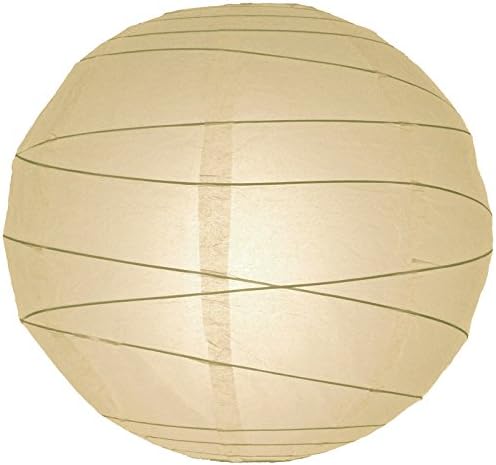 Quasimoon PaperLanternStore.com 20 Inch Beige/Ivory Round Paper Lantern, Crisscross Ribbing, Hanging Decoration