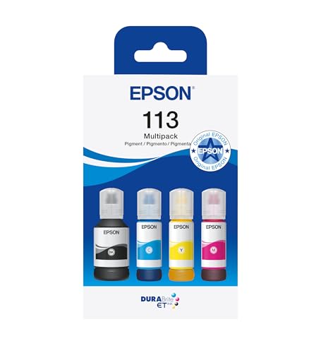 Epson EcoTank 113 Original Tinte in Flaschen, Multipack mit vier Farben, Pigmenttinte