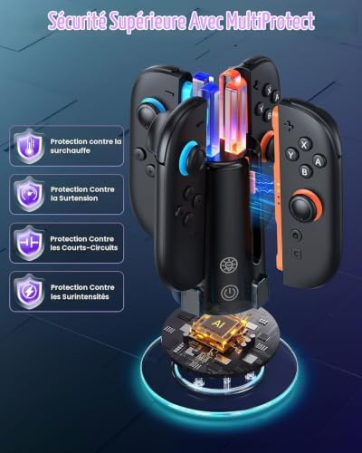 RVB Station de Charge 4-en-1 pour Switch 2/1/OLED pour Joycon 2/1