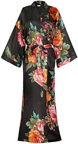 amazon satin dressing gown Ekouaer Silk Robes for Women Long Sleeve Satin Bathrobe Soft Lightweight Full Length Sleepwear with Pockets Bridesmaid Wedding Party Robes, Black S at Amazon Women's Clothing store