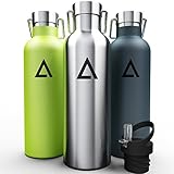 Avvio Hydro – Insulated Stainless Steel Water Bottle Flask with Wide Mouth Double Wall Sport Water Bottle BPA Free + 2 Lids (Flip Straw & Stainless Lid) Canteen Tumbler Travel Mug 21 OZ (Lime)