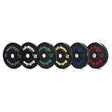 OneFitWonder Contrast Bumper Plate Sets/Virgin Rubber with Steel Insert + Colored Lettering/Crossfit, Strength Training and Weightlifting Equipment