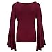 Fancyqube Women's Sexy V-Neck Twist Knot Front Long Bell Sleeve Blouse Tops Burgundy XL