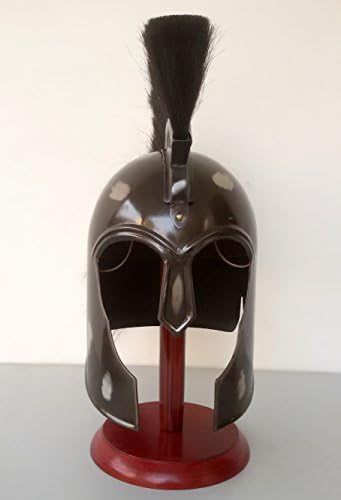 Medieval Knight Troy Helmet With Black Plume &amp; Finish Halloween Scream With Wooden Stand