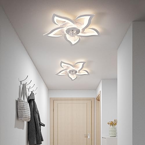 ZHMDJDSH 26" Geometric Ceiling Fan with Lights, 6 Speeds 3 Colors Ceiling Fan with Light Remote Control, White Low Profile Flush Mount Ceiling Fan for Kitchen Bedroom Living Room