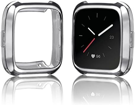 For Fitbit Versa Watch Accessories,HP95 Luxury Ultra-thin Soft Case Cover Plating TPU Protection Silicone Frame for Fitbit Versa (Silver)