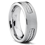 7 MM Titanium ring Wedding band with Stainless steel Cable Inlay size 12