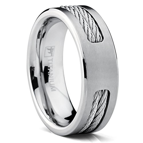 7 MM Titanium ring Wedding band with Stainless steel Cable Inlay size 12