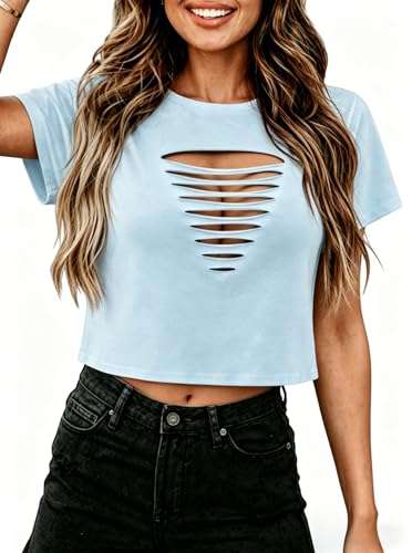 Remidoo Women’s Distressed Crop Top