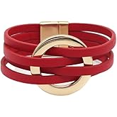 Fuqimanman2020 Circle Charm Leather Wrap Bracelet Boho Handmade Layered Cuff Bracelets for Women Teen Bohemian Multi Strand Bangle Bracelets Holiday Jewelry