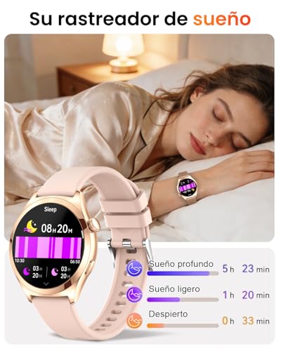 Fitonme Women's Smart Watch Calls, 1.27 Inch HD Curved Screen, SpO2 Sleep Heart Rate Monitor, 120+ Sports Modes, Waterproof IP68, Women's Smartwatch for Android iOS (Rose Gold)