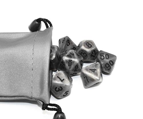 HD DND Dice Set Ancient RPG Dice for Dungeons and Dragons(D&D) Pathfinder MTG Role Playing Game Dice Polyhedral 7-Die Set with Dice Bag (Gray Black) - Thumbnail 6