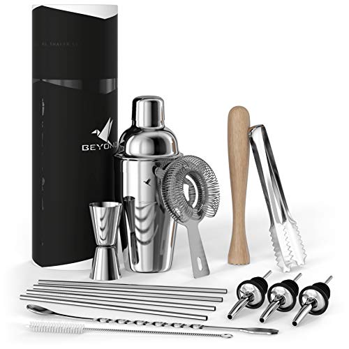 beyond 15-teiliges Cocktail Shaker Set - Edelstahl Cocktail Set mit Bar Zubehör in Geschenkbox - Set mit Sieb…