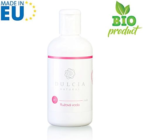 DULCIA Bio rose water, 100% pure organic, no additives, excellent hypoallergenic lotion with cleansing and toning effect on all skin types. Extra large 250 ml bottle