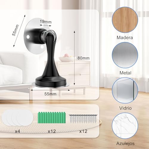 LSXD Tope de Puerta Magnético, 2 PCS Inoxidable Door Stopper, Imanes para Puertas con Cinta Adhesiva y Tornillos, Detenedor de Puerta Protector de Pared Contra Golpe para Dormitorio, Cocina, Negro