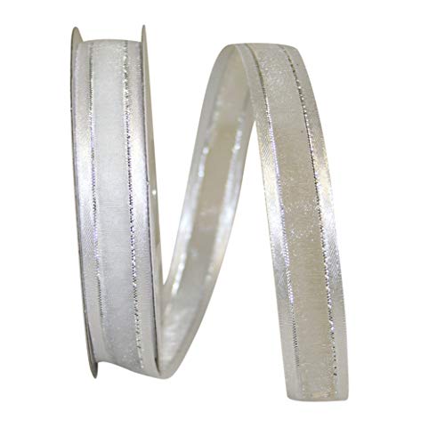 Reliant Ribbon Sheer Satin Edge Metallic Band, weiß/Silber, 5/8 Inch X 25 Yards, 22