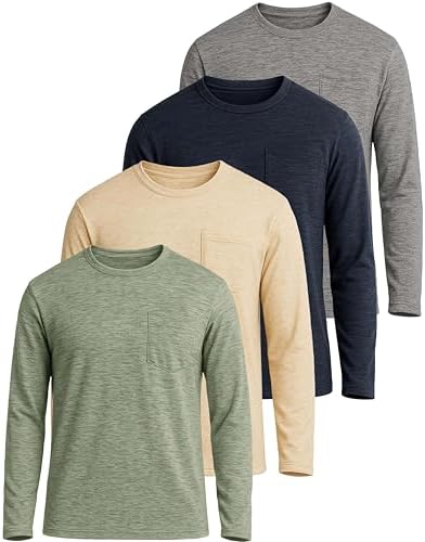 Real Essentials 3 Pack: Men's Cotton Long Sleeve Crew Neck T-Shirt