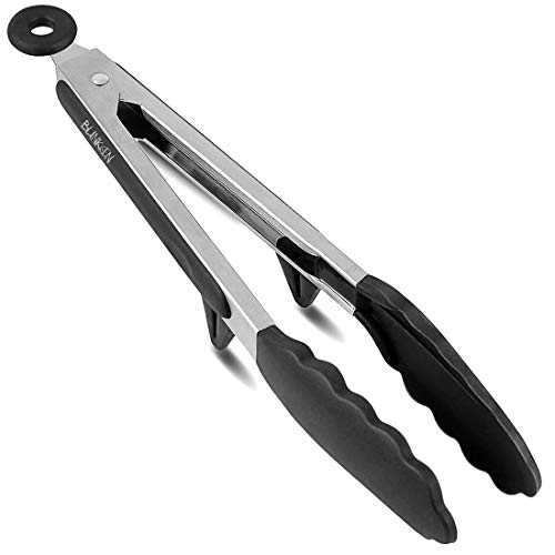 Kitchen Tongs with Silicone Tips for Cooking,Barbecue,BBQ Grill,Picking Bread,Salad.High Heat Resistant to 480°F(9 Inch, BLACK)